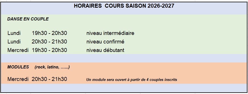 Horaires cours Cadanse Sailly