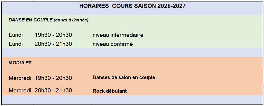 Horaires Cours 2026-2027